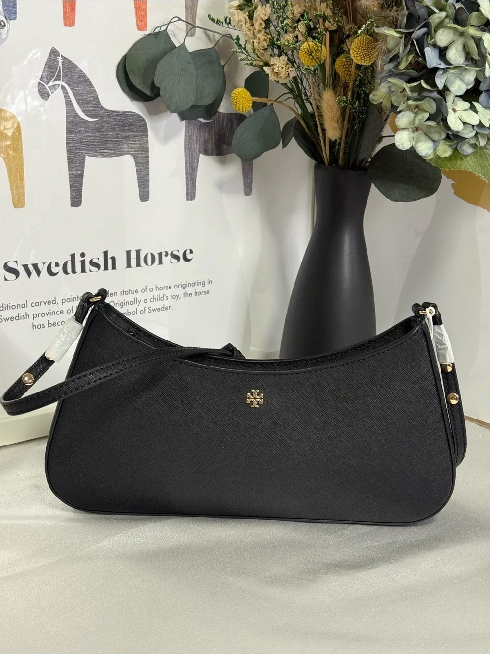 Tory Burch Black Shoulder Bag with Gold Logo